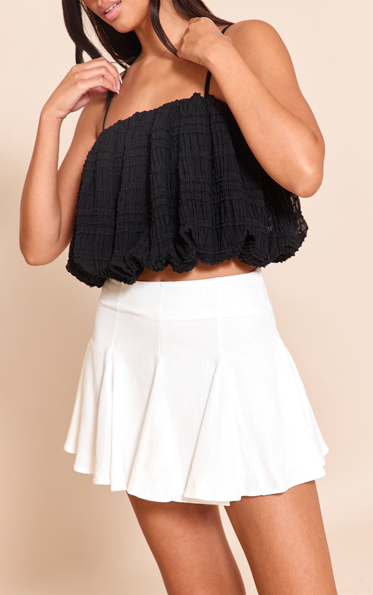 White Linen Look Pleat Detail Mini Skirt image 2