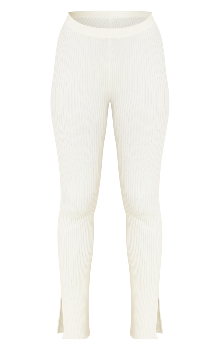 Cream Ribbed Knit Wide Leg Trousers image 5