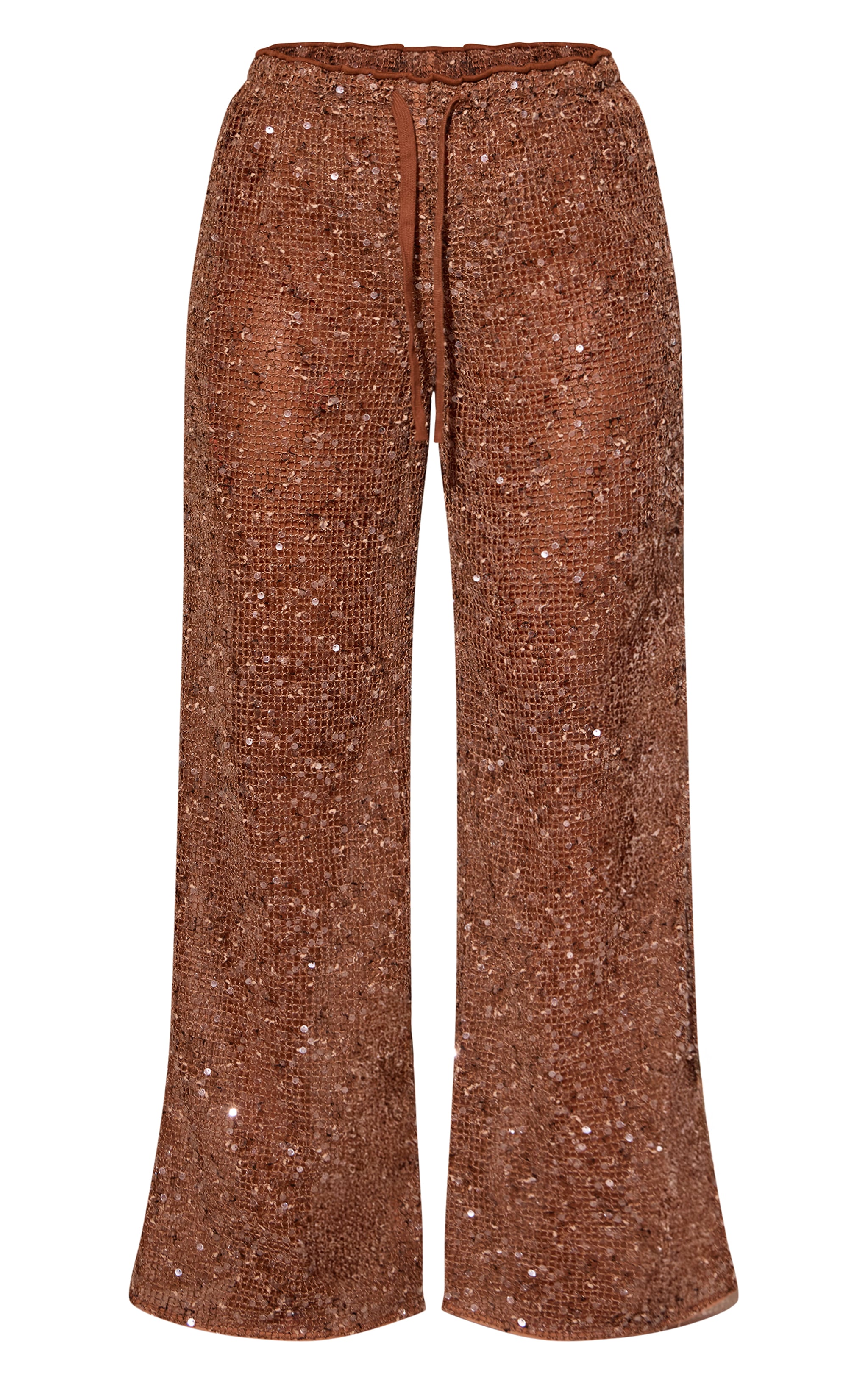 Brown Sheer Sequin Drawcord Beach Pants image 5
