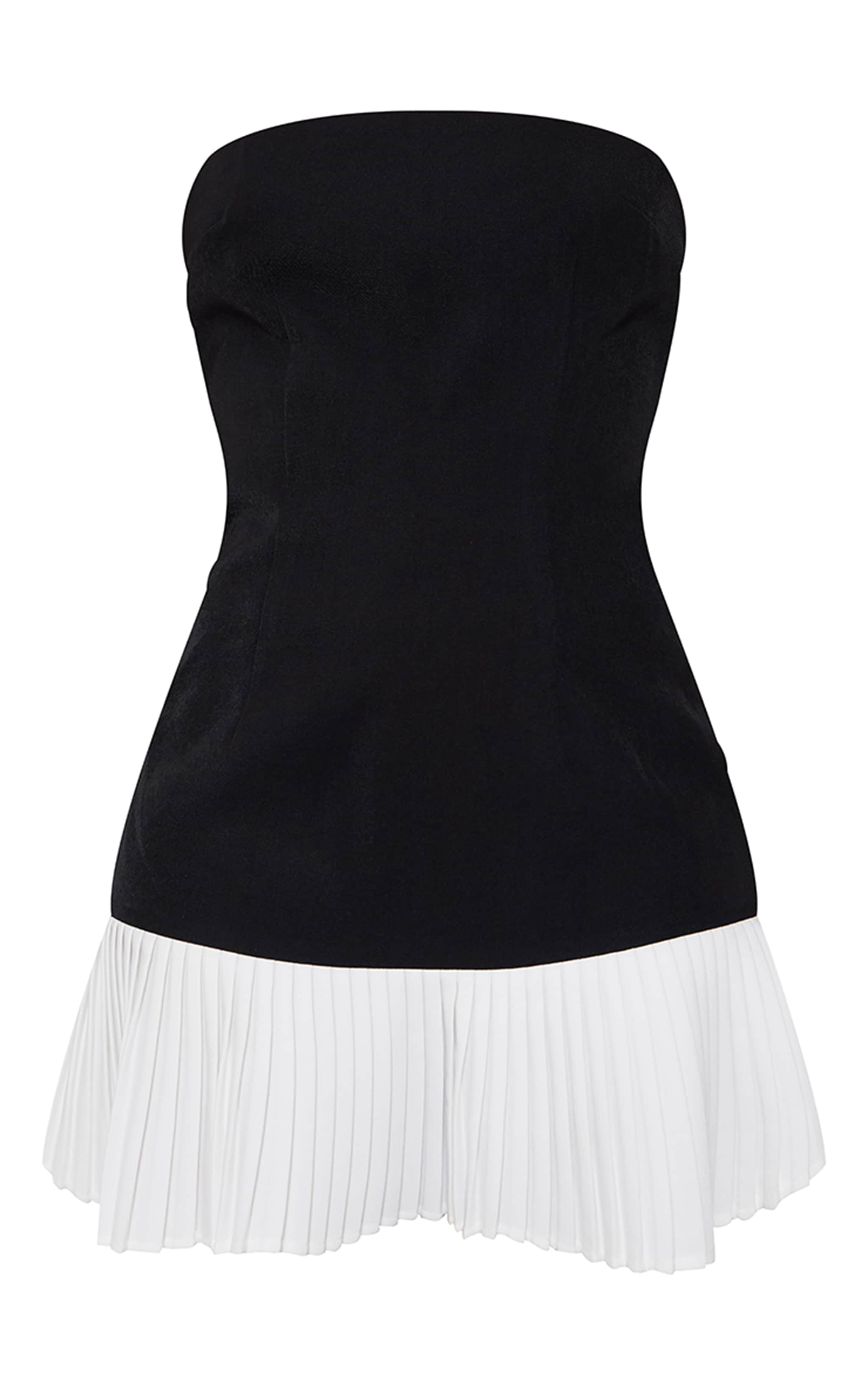 Mini robe bustier tissée deluxe noire à ourlet plissé contrastant image 5