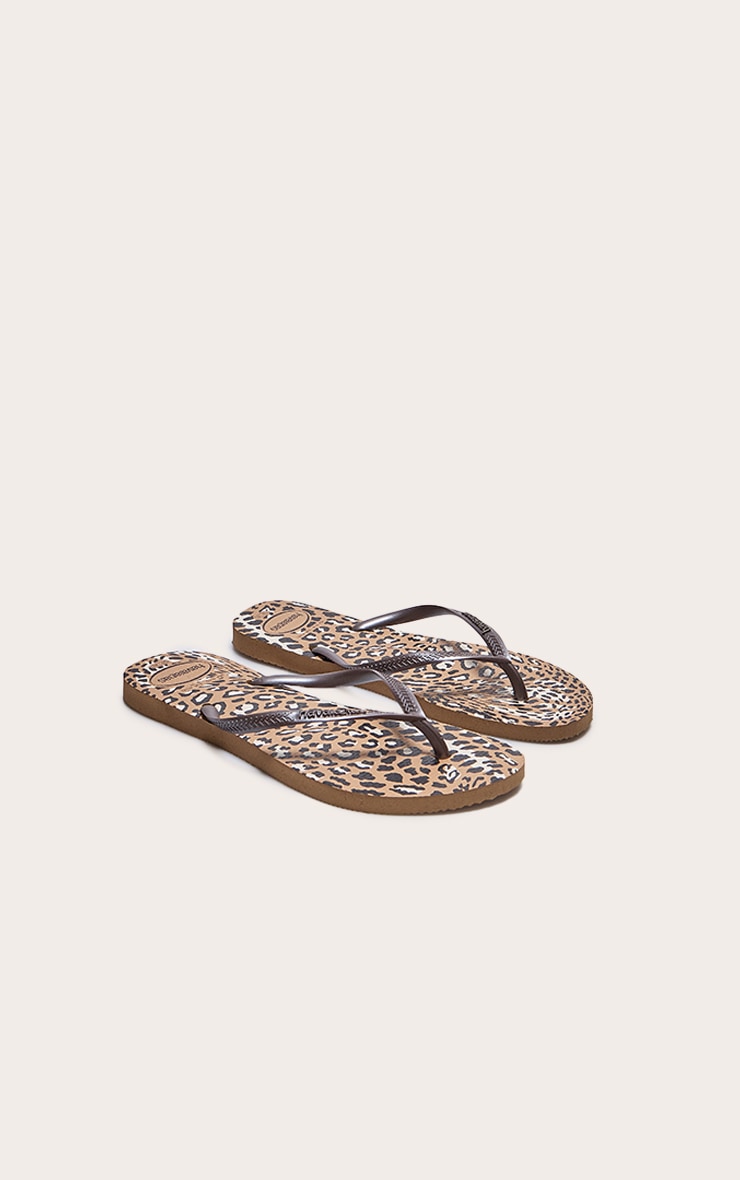 Brown Animal Print Havaianas Slim Flip Flops image 2