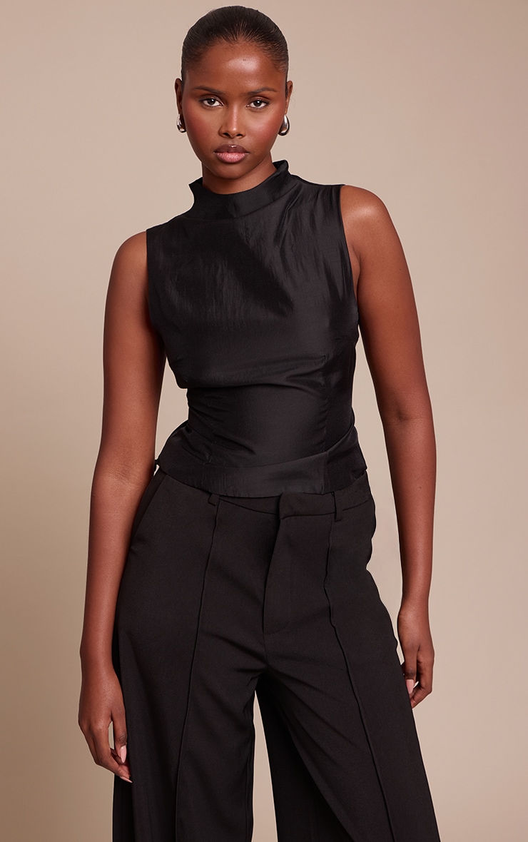 Black Organza Ruched Longline Top image 1