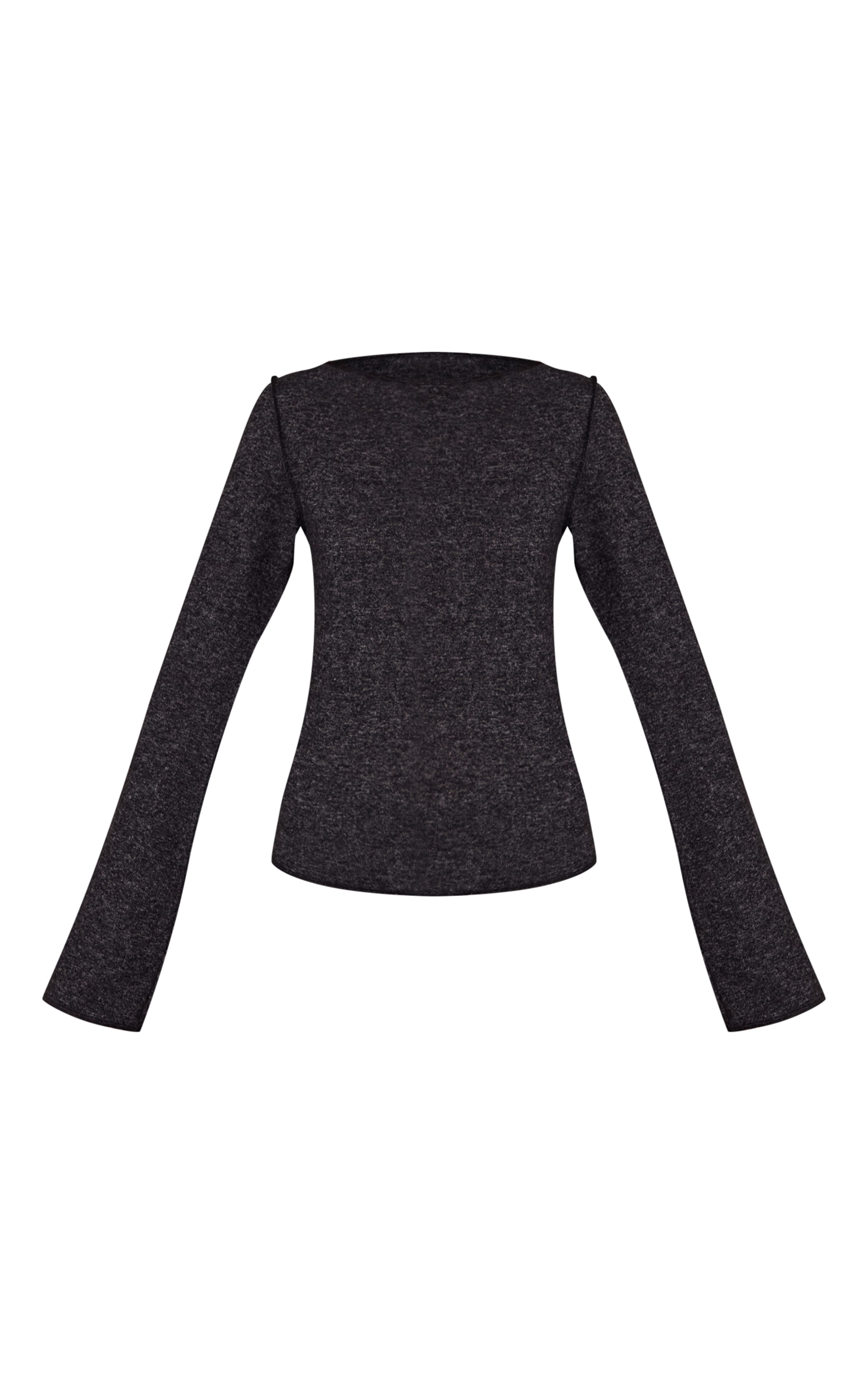 Charcoal Soft Knit Straight Neck Long Sleeve Top image 5