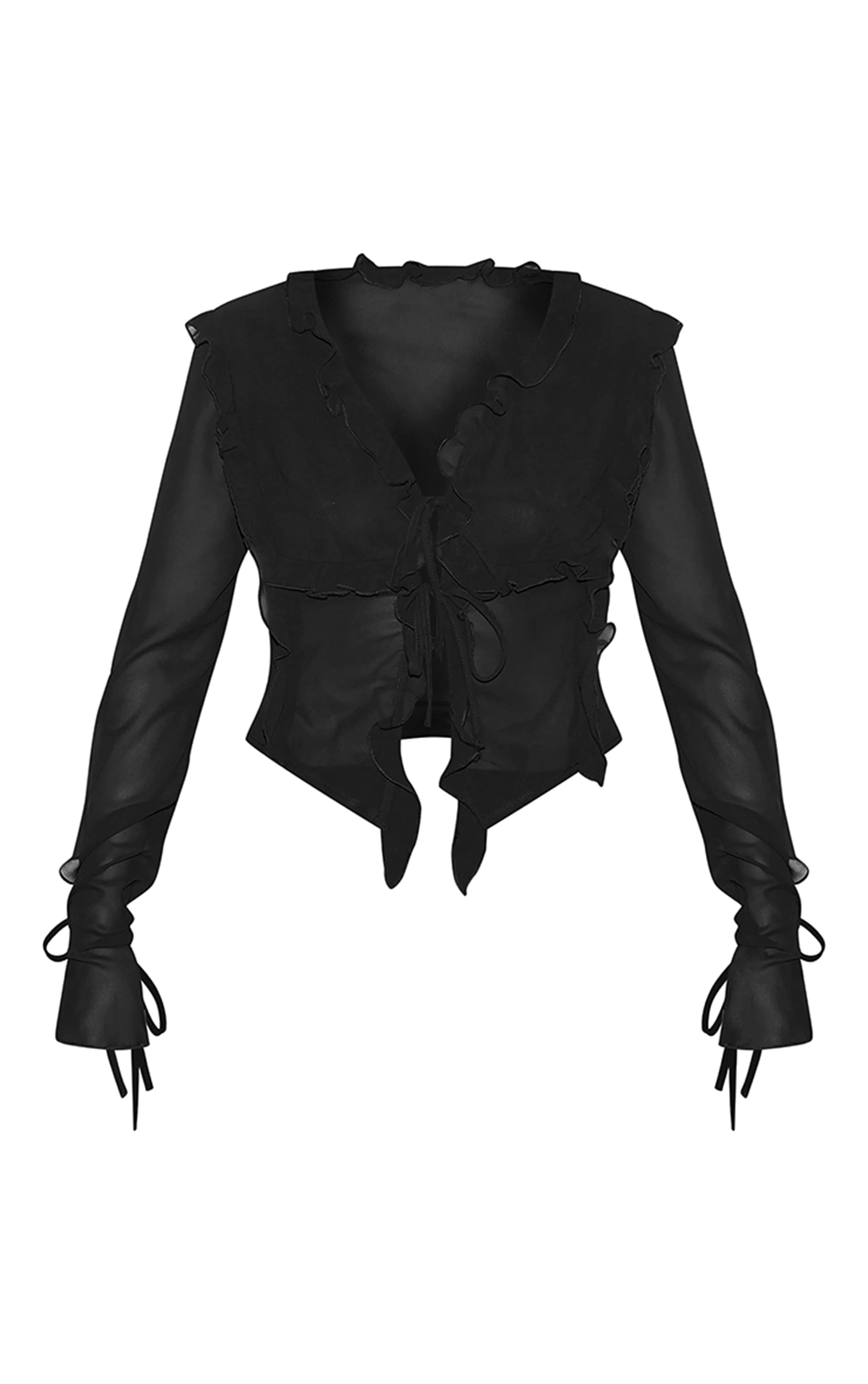 Black Chiffon Ruffle Tie Front Blouse image 5