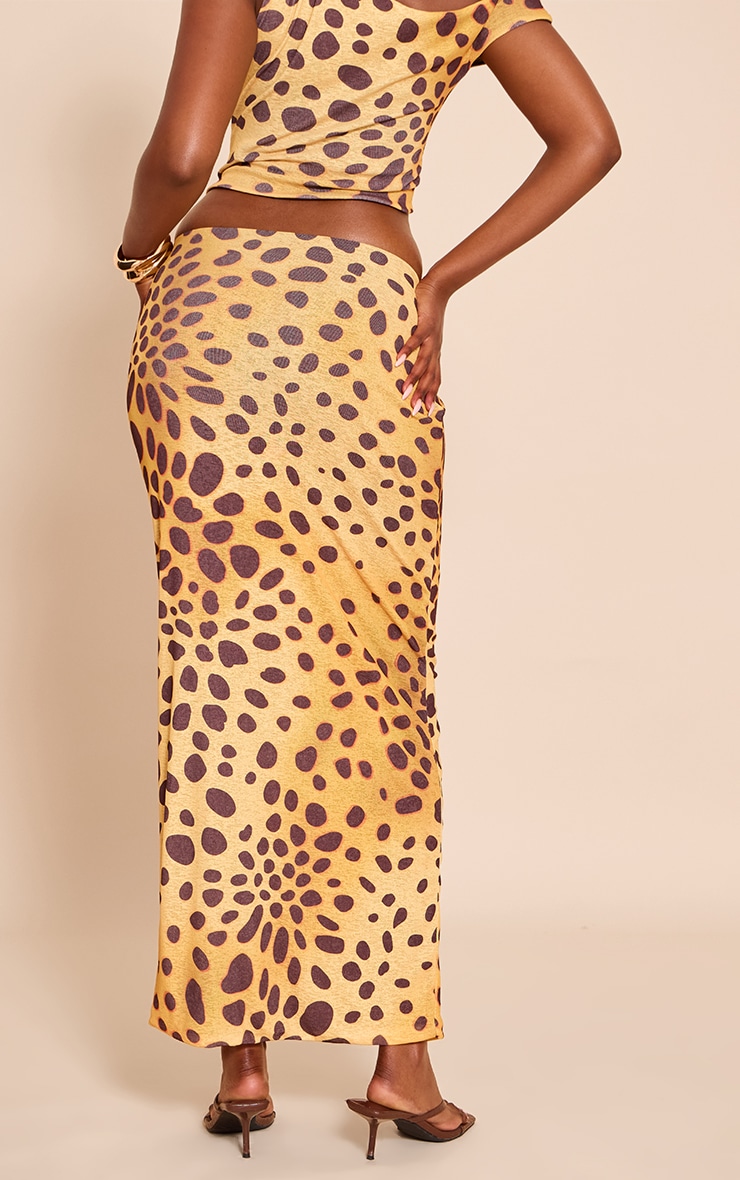 Yellow Leopard Print Onion Skin Low Rise Maxi Skirt image 3