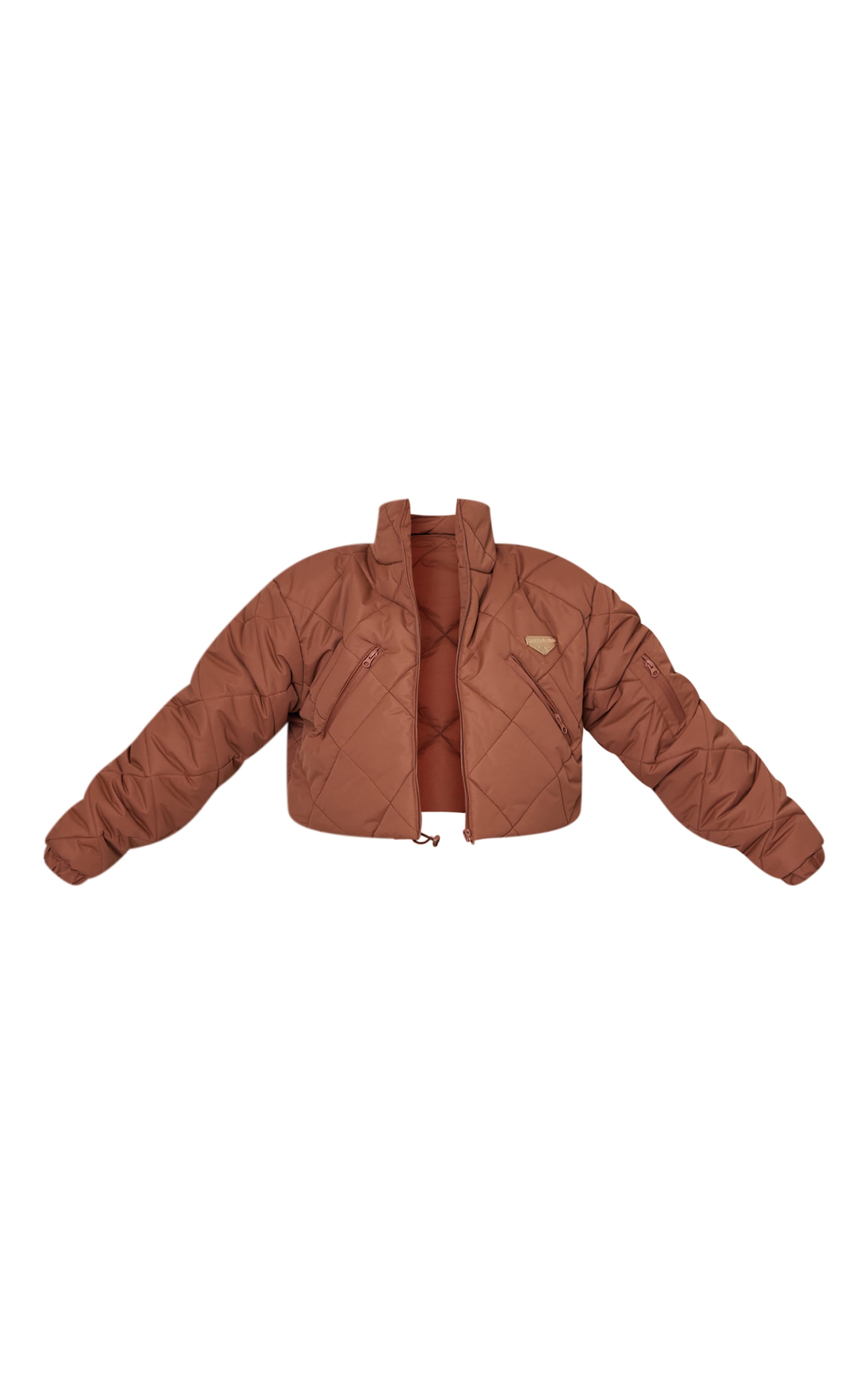 PRETTYLITTLETHING SKI Plus Chocolate Brown Diamond Quilted Cropped Jacket image 5