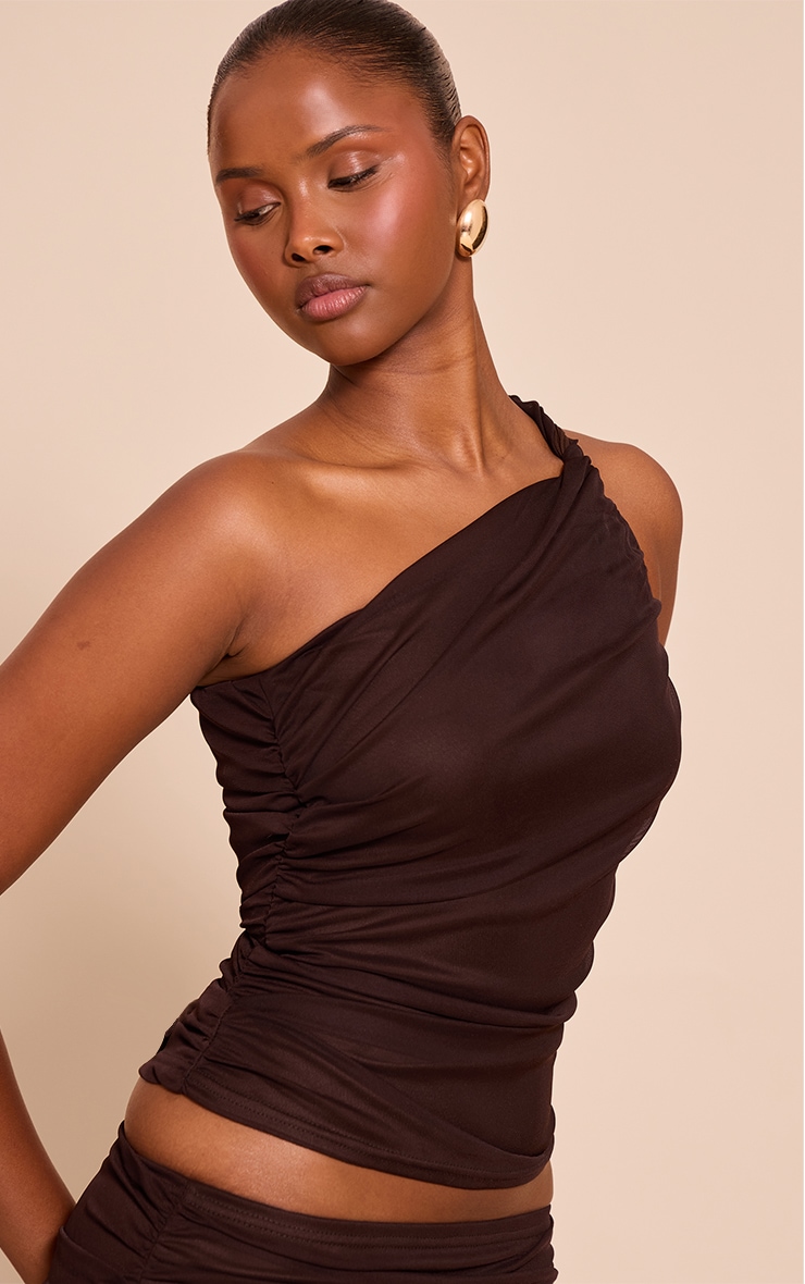 Dark Brown Mesh Asymmetric Long Top image 4
