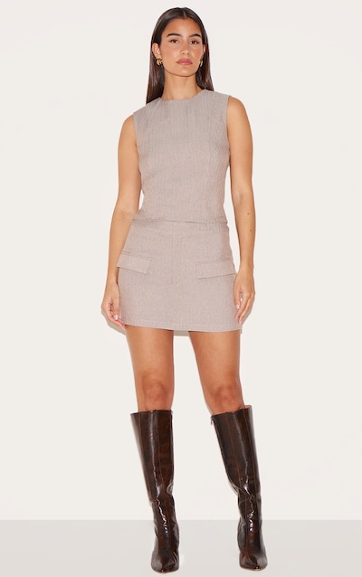 Mini-jupe de tailleur tissée grise à poches