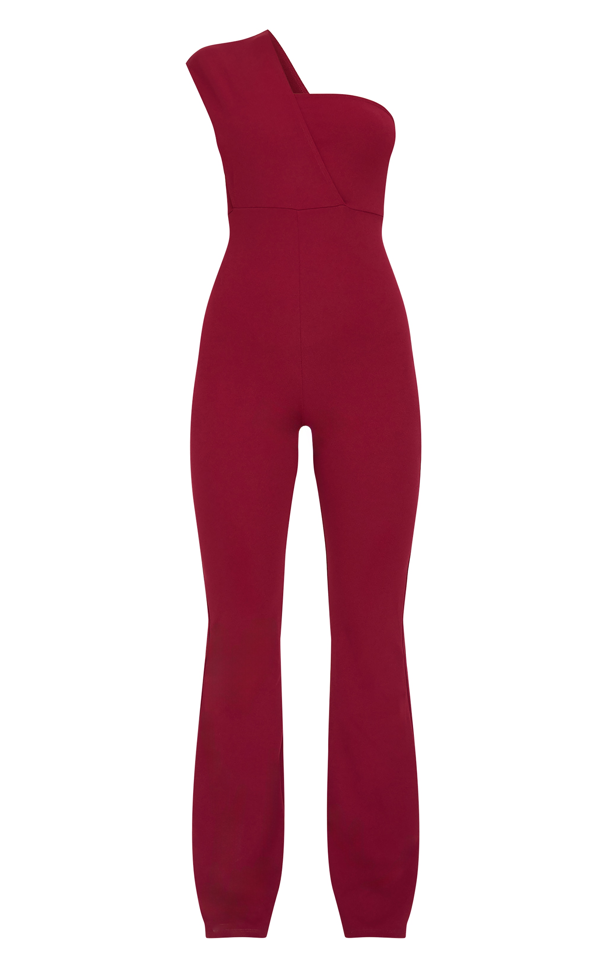 Burgundy One Shoulder Drape Detailed Jumpsuit image 5