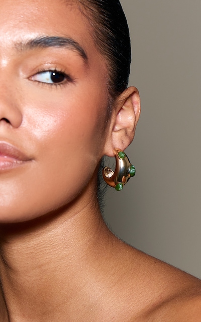 Green Resin Dome Stud Hoop Earrings