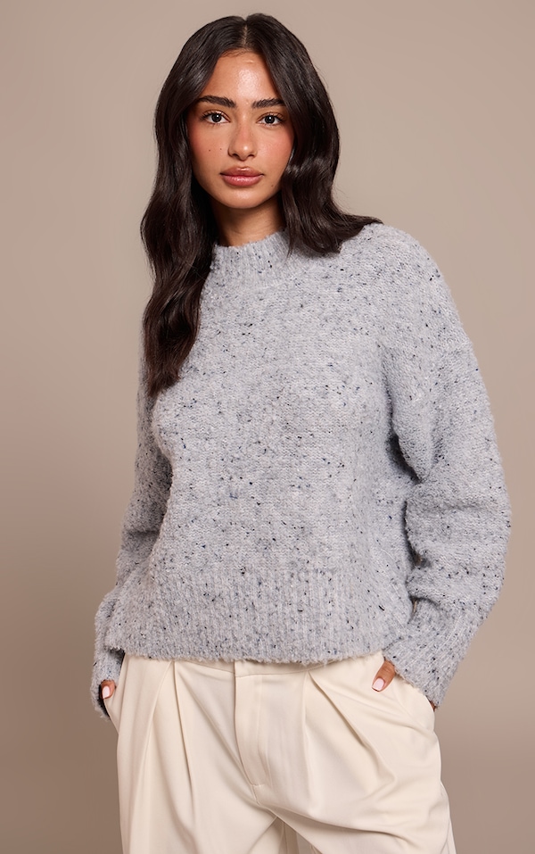 Petite Knitted Grey Marl Oversized Jumper