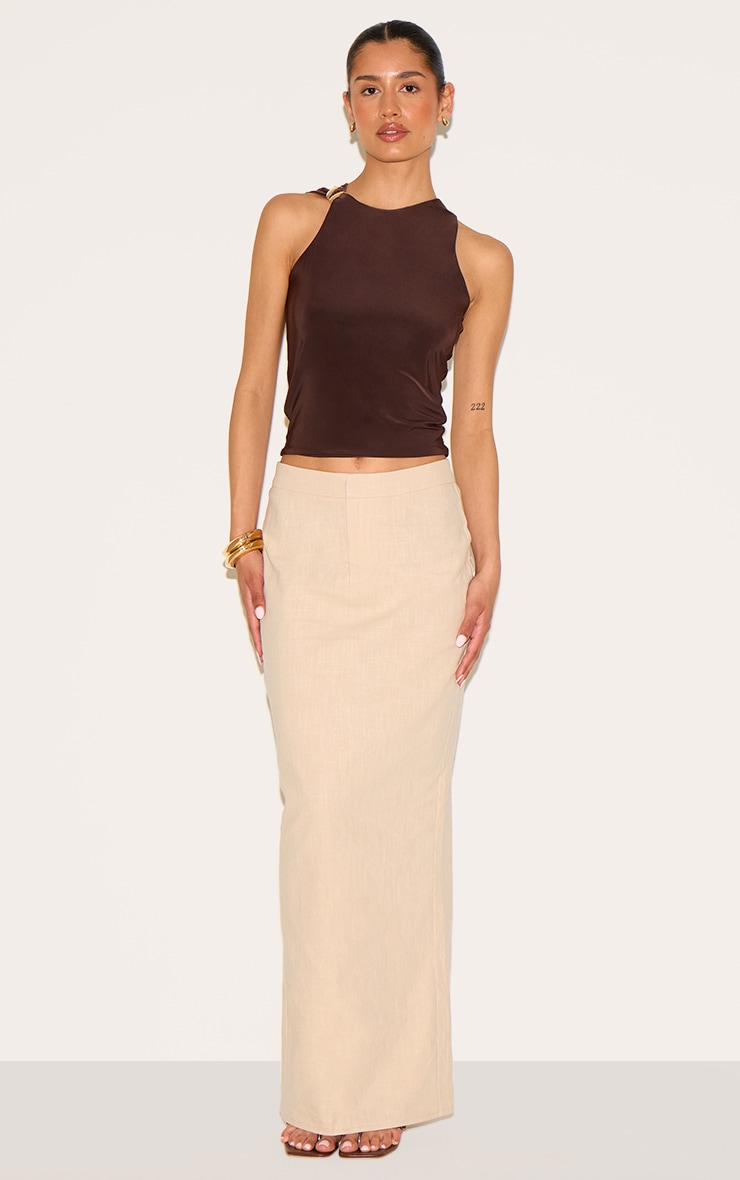 Tall Deep Chocolate Double Layer Slinky Trim Detail Long Vest Top image 3