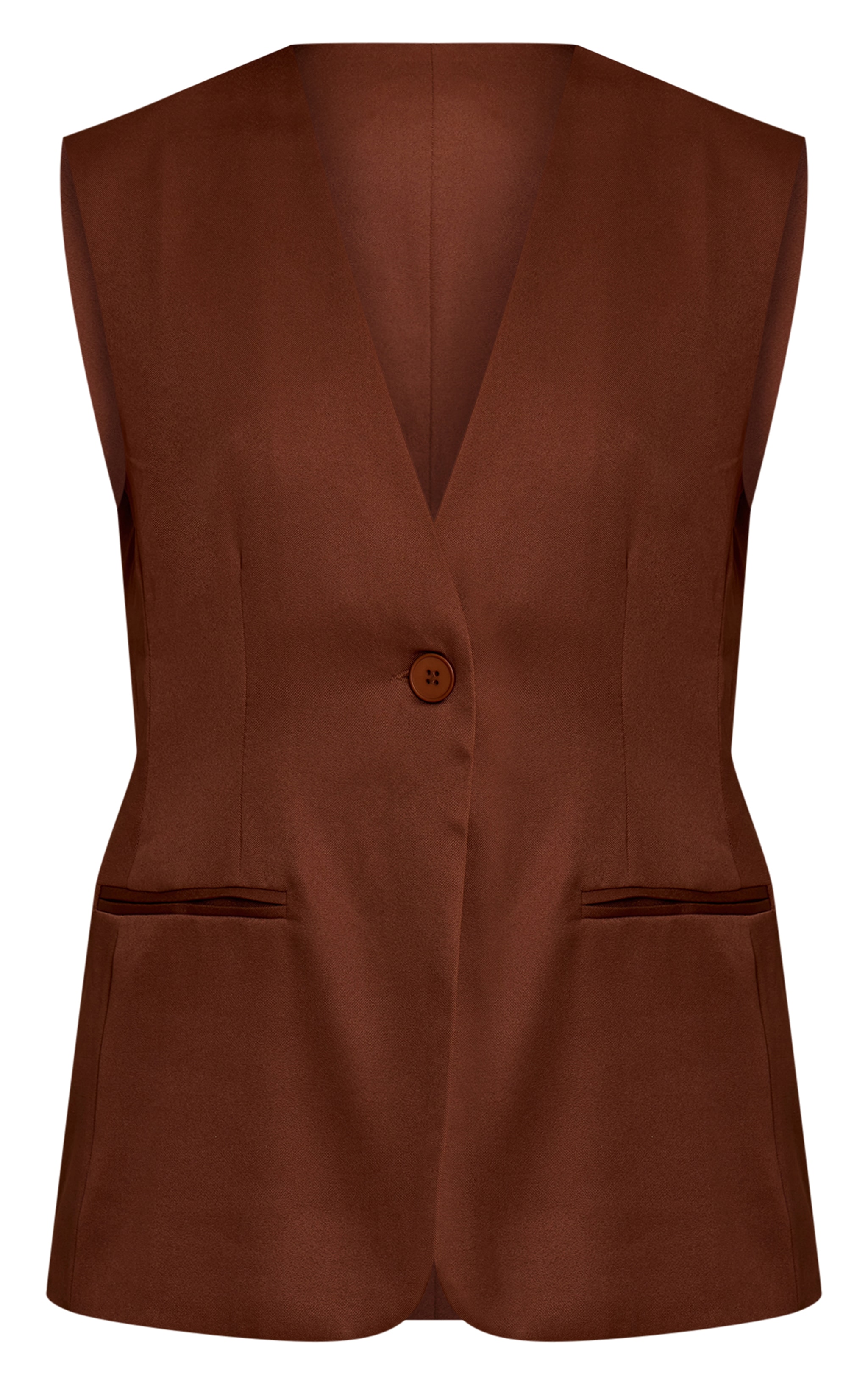 Chocolate Brown Premium Tailored Woven Longline Vest image 5