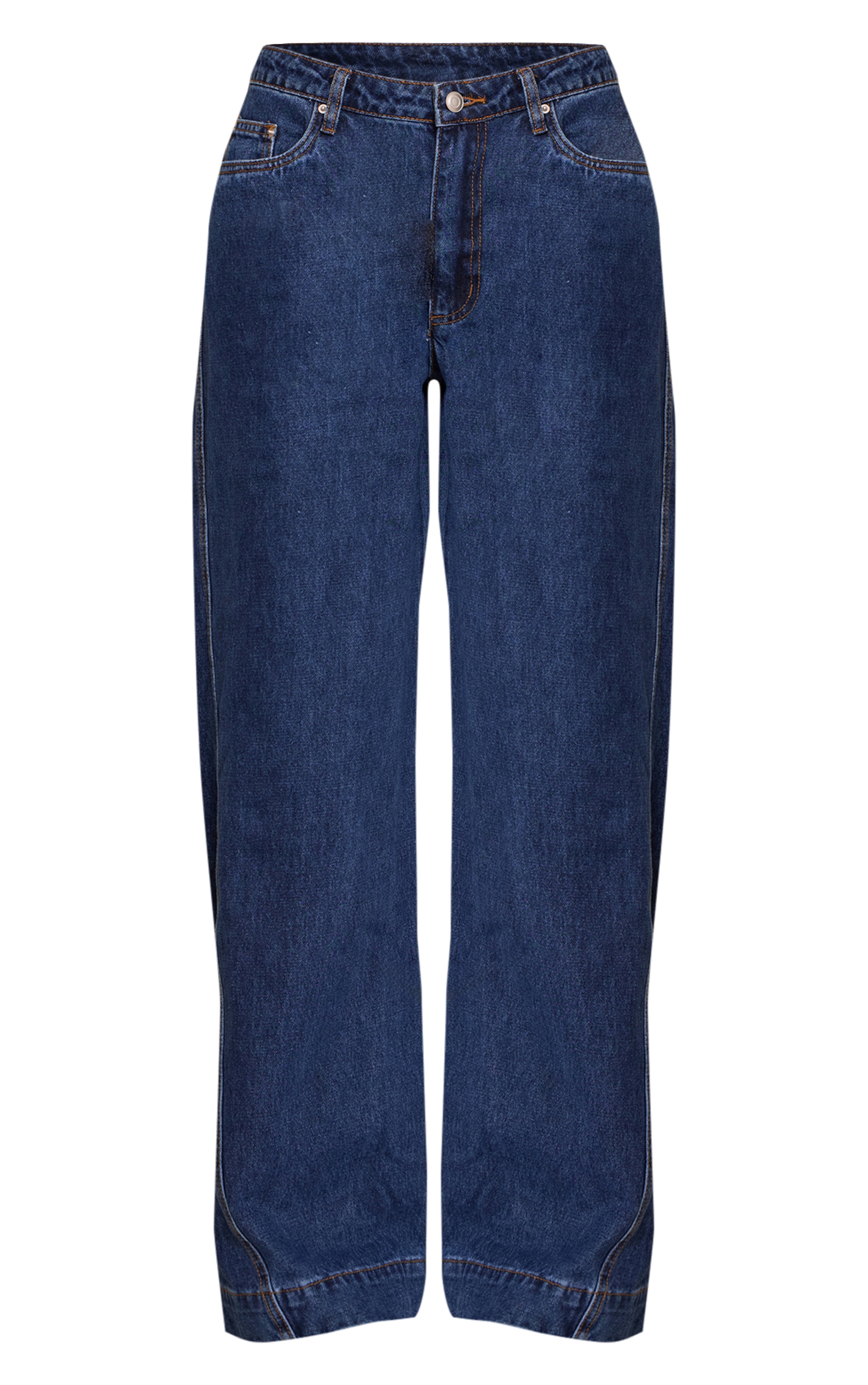 Indigo Relaxed Mid Rise Seam Detail Wide Leg Jeans image 5