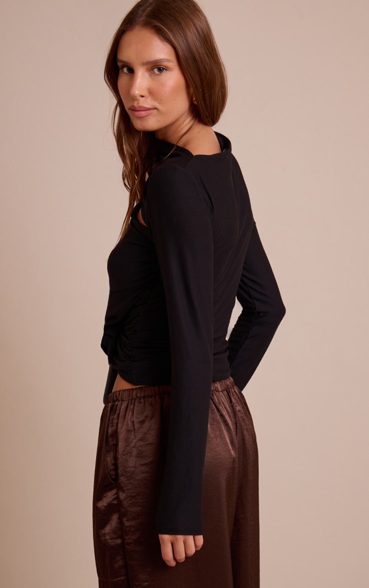 Black Soft Touch Cut Out Detail Long Sleeve Top  image 2