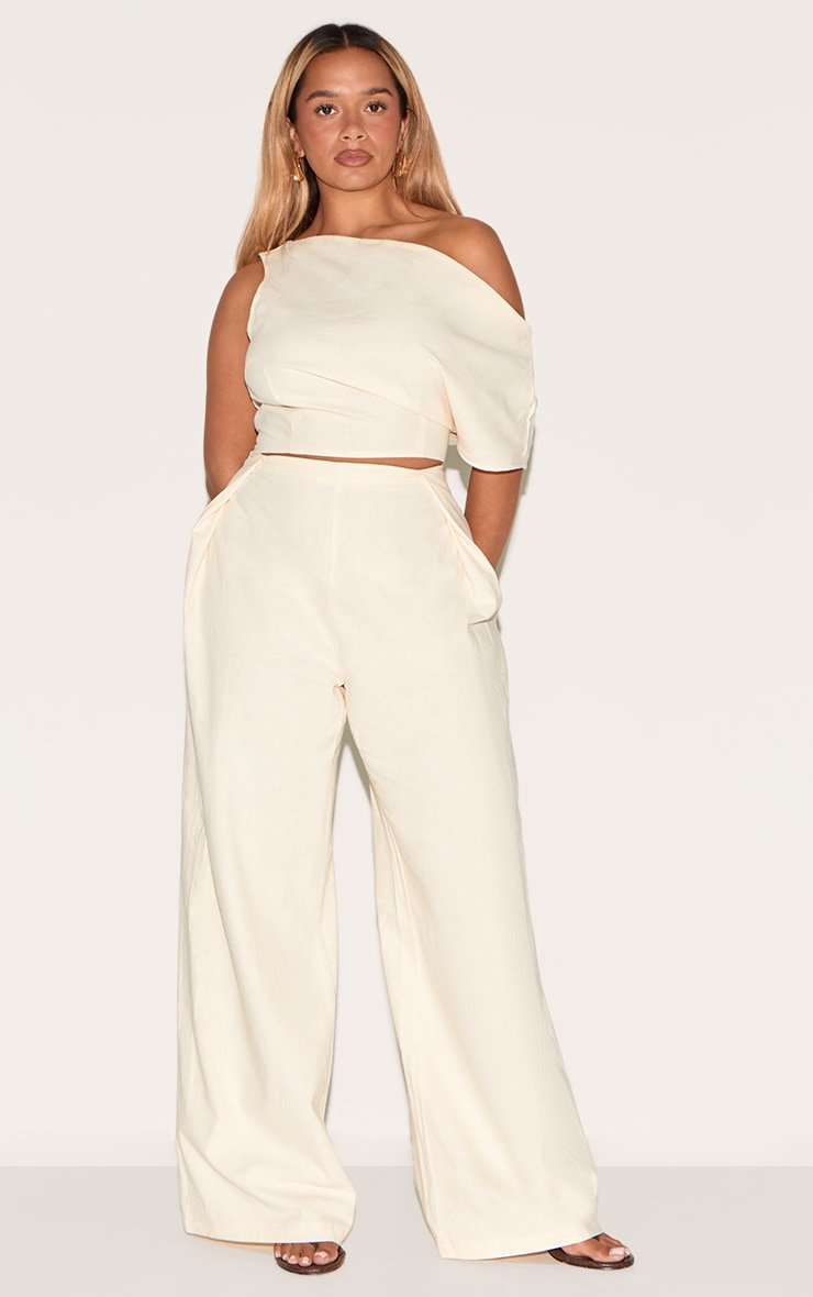 Shape Cream Linen Look Asymetrical Off The Shoulder Top image 3