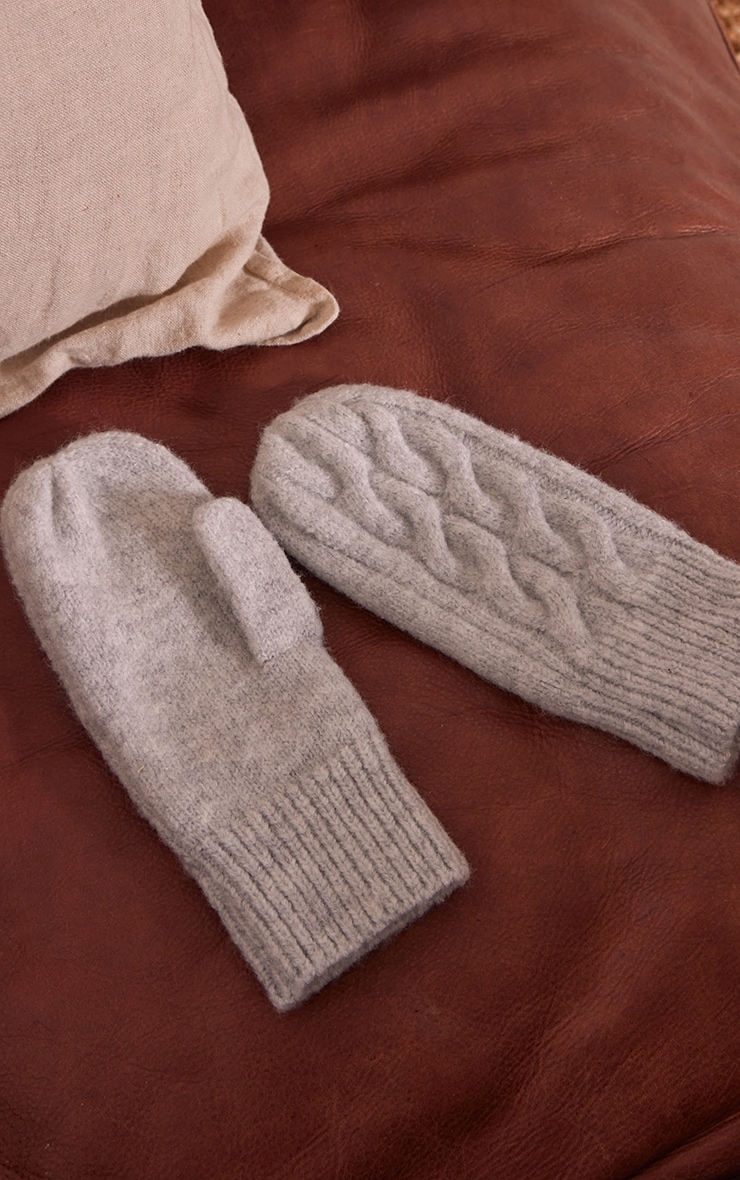 Grey Cable Knit Mittens image 2