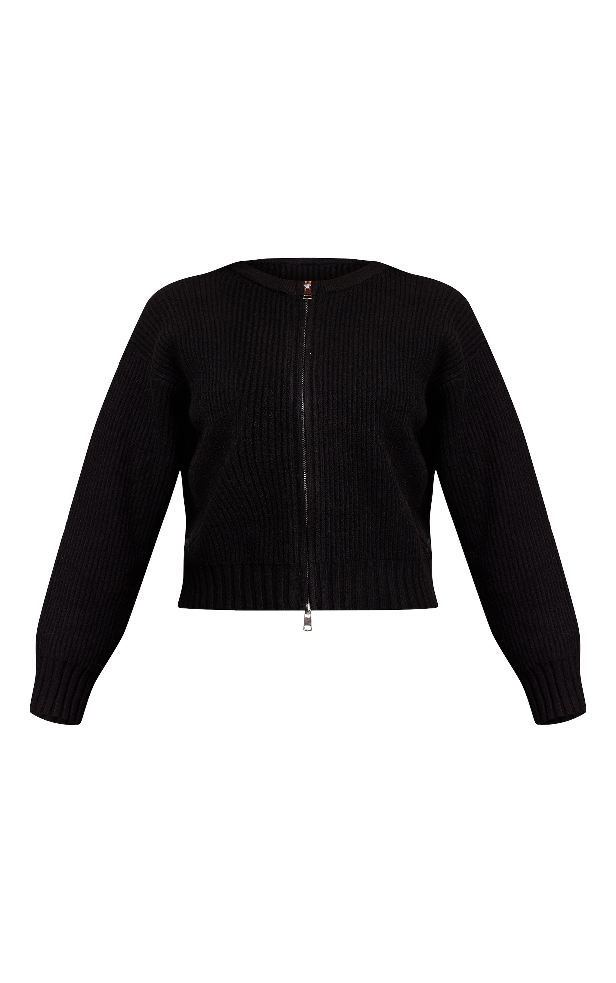 Petite Black Brushed Rib Knit Zip Through Cardigan image 5