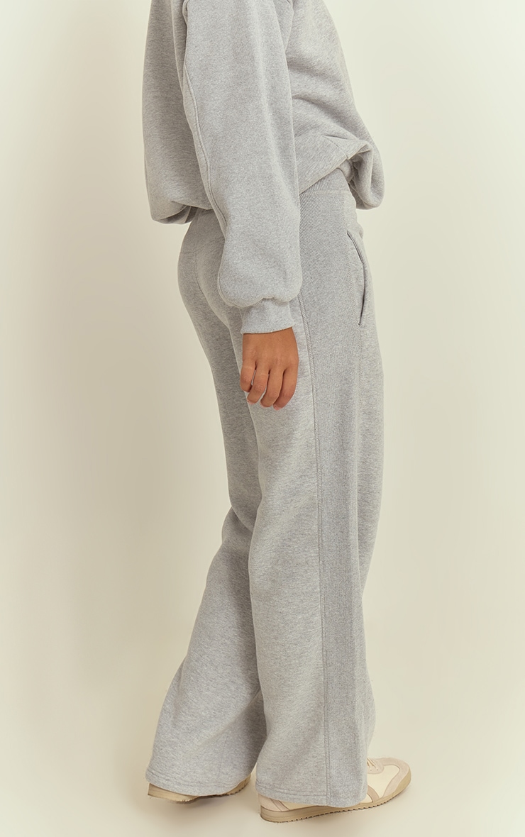 Grey Marl Rib Panel Wide Leg Sweatpants image 3