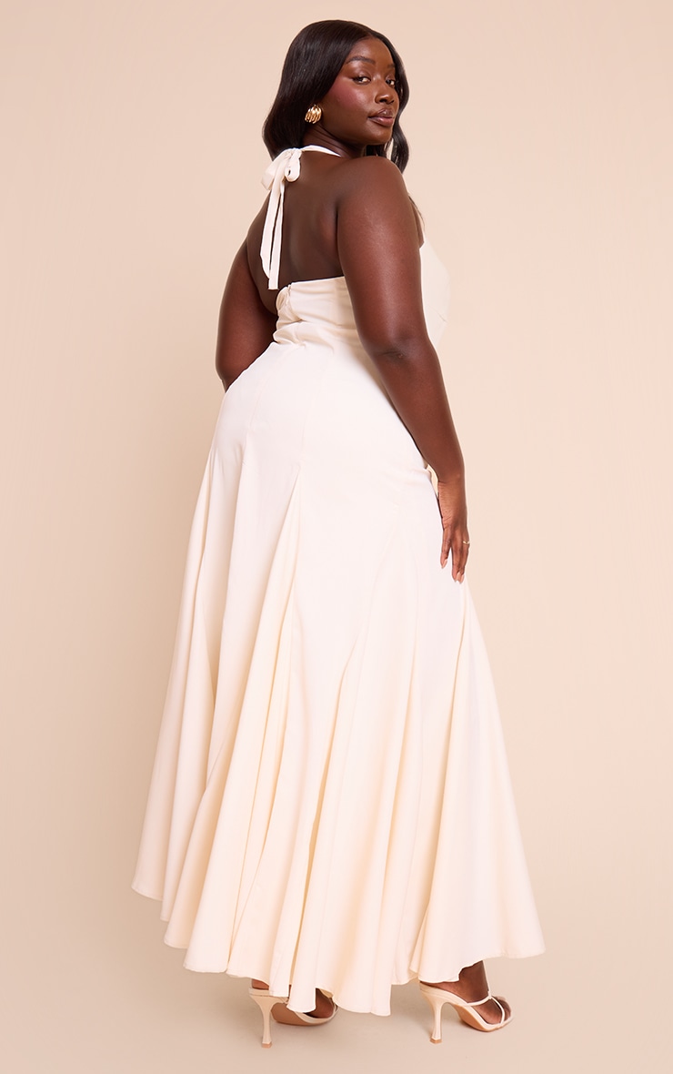 Plus Cream Woven Halterneck Ruched Bust Detail Maxi Dress image 2