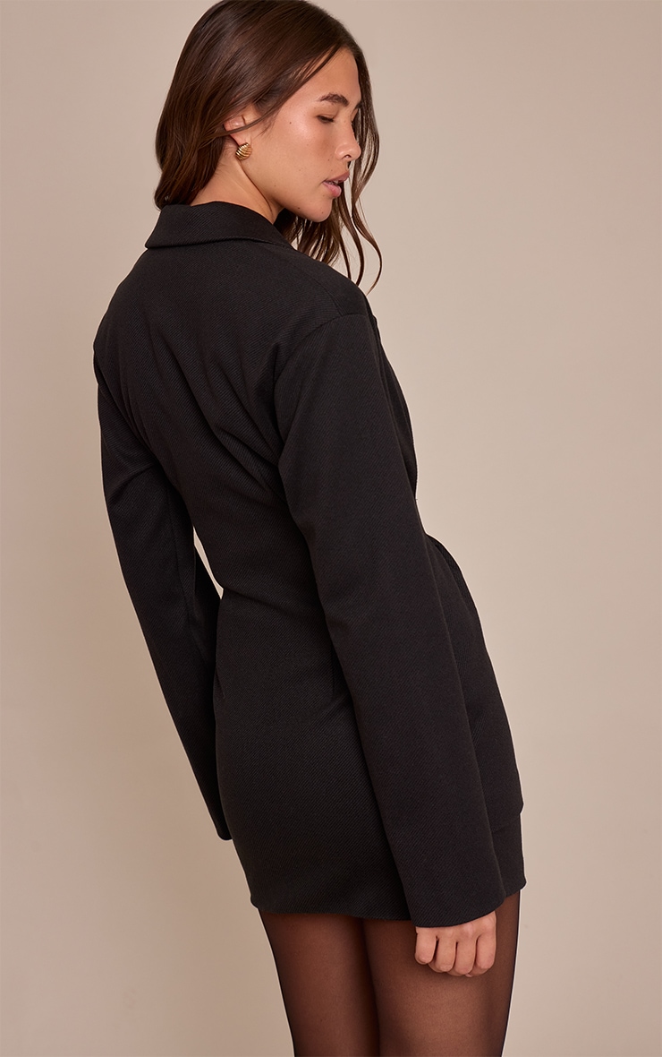 Black Wool Look Cinched Blazer Dress image 2