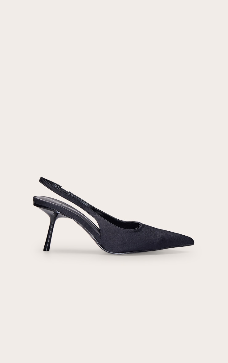 Black Satin Sling Back Court Heels image 2