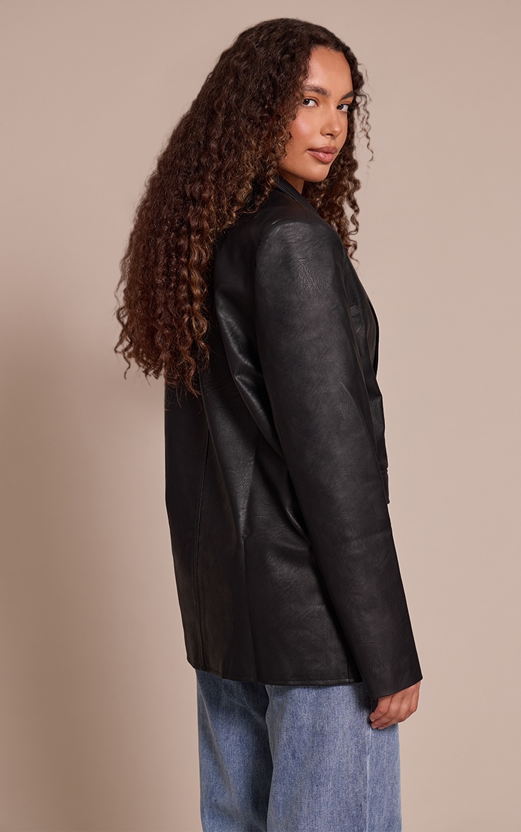 Tall Washed Black Textured Faux Leather Blazer image 2
