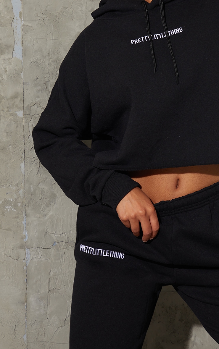 PRETTYLITTLETHING Black Embroidered Slogan Joggers image 4