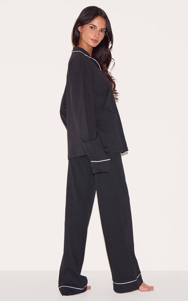 pjmjm Black Oversized Jersey Piping Detail Long PJ Set | Lingerie