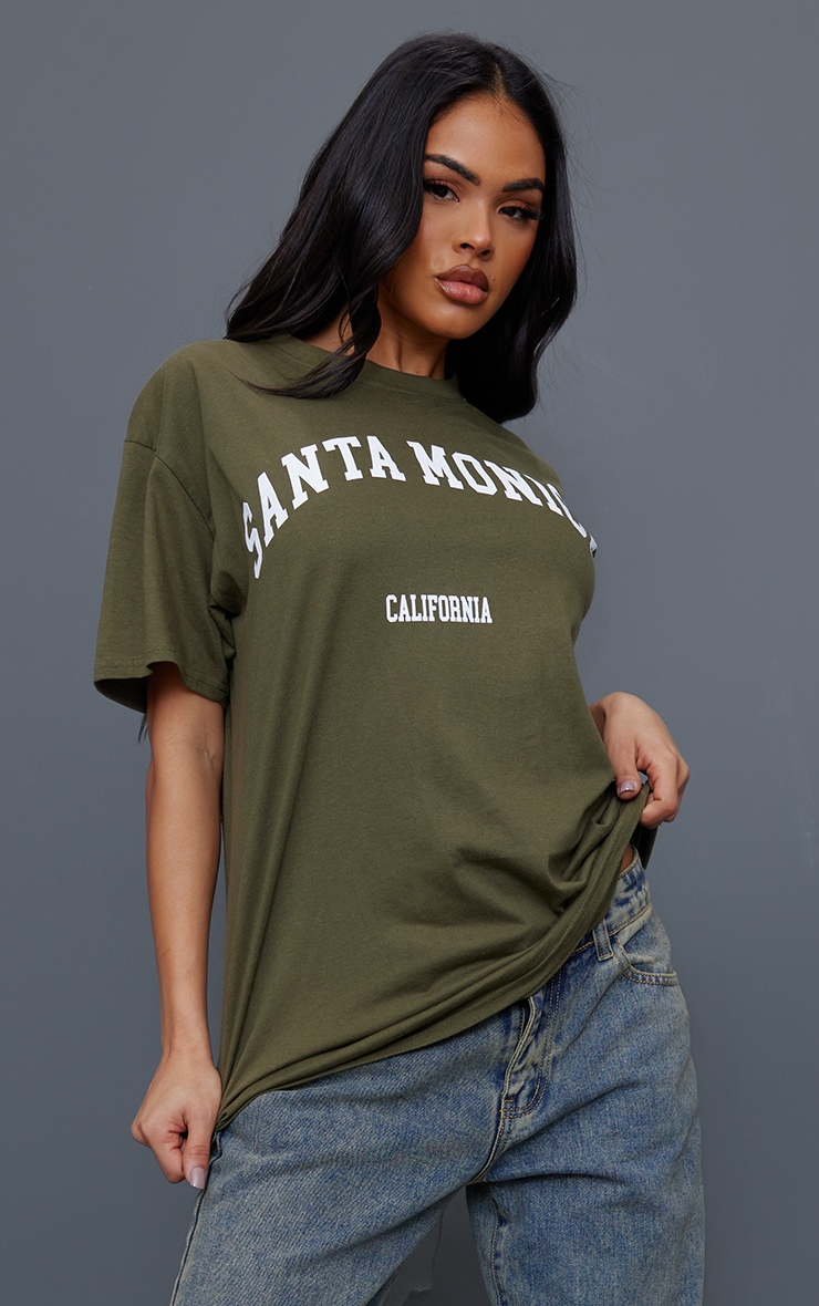 Dark Khaki Santa Monica Print T Shirt image 3