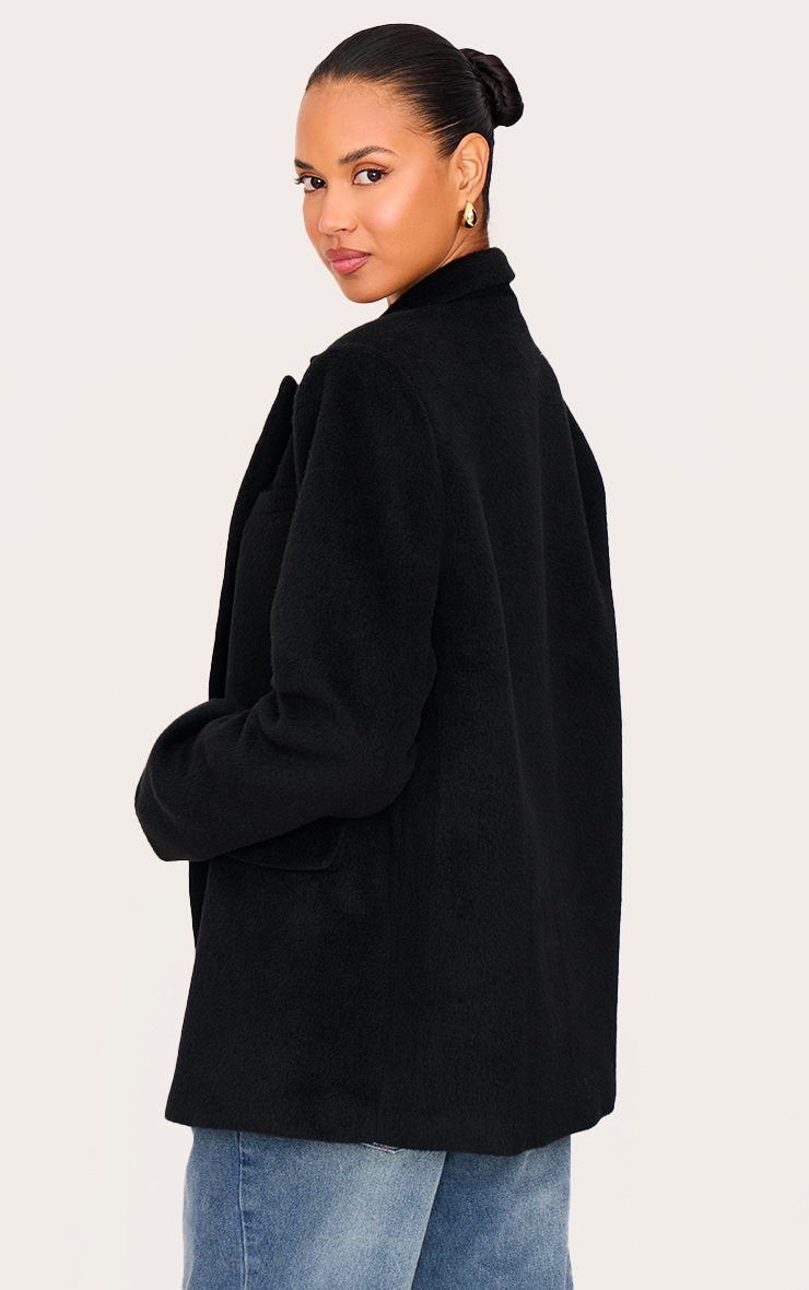 Black Oversized Textured Wool Look Blazer image 2