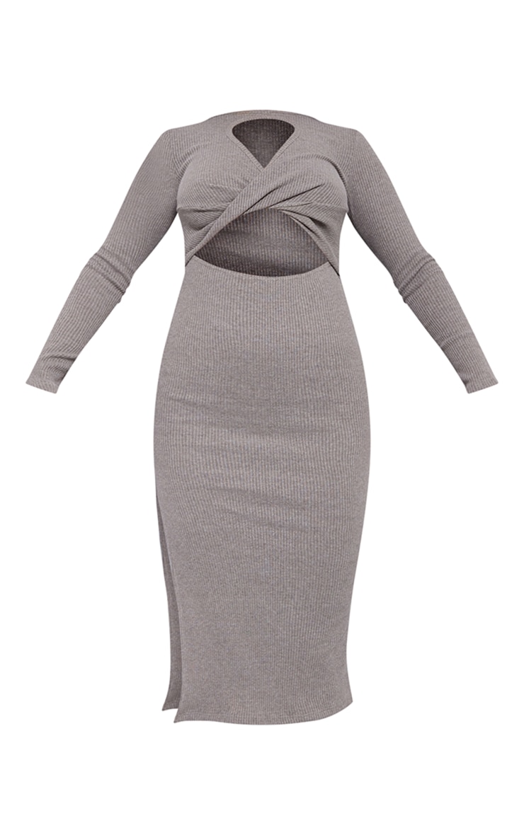 Sage Khaki Rib Cross Front Side Split Midaxi Dress image 1