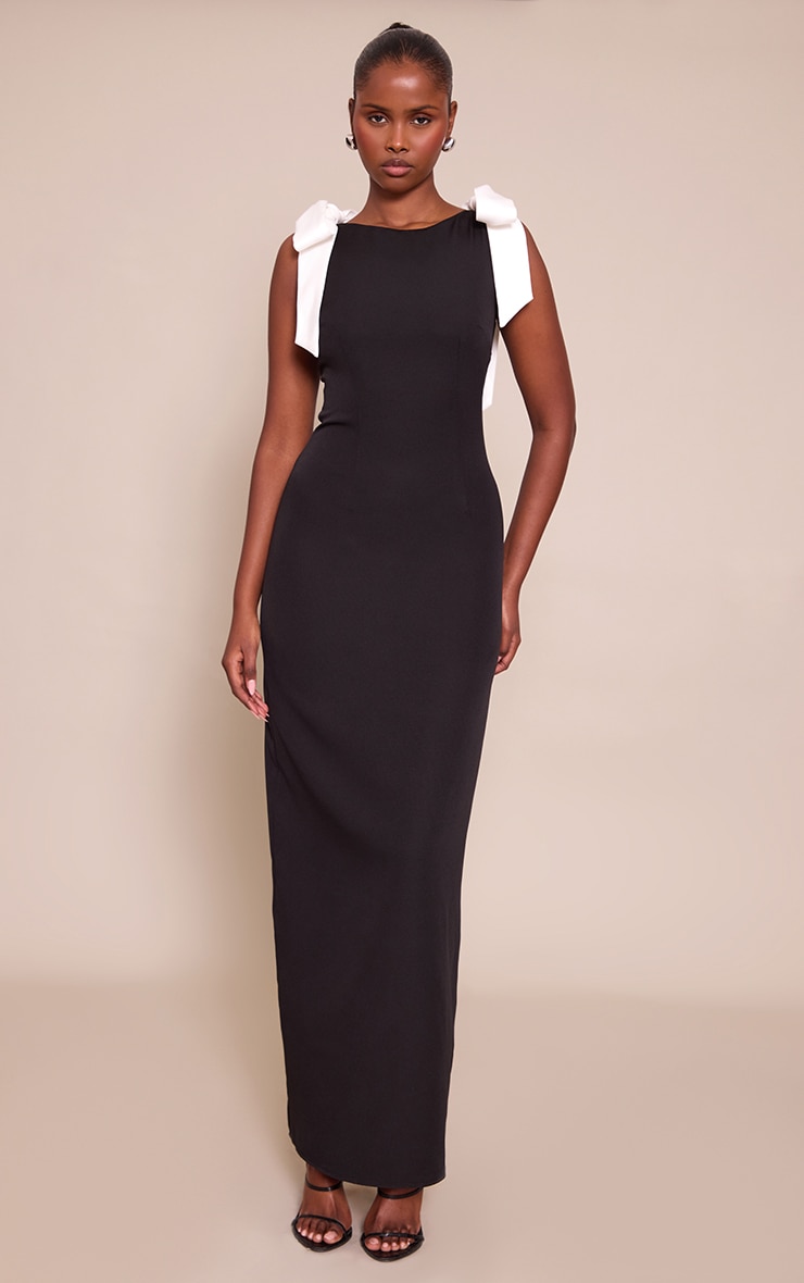 Black Woven Bow Detail Maxi Dress image 1