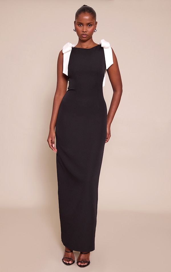 Black Woven Bow Detail Maxi Dress