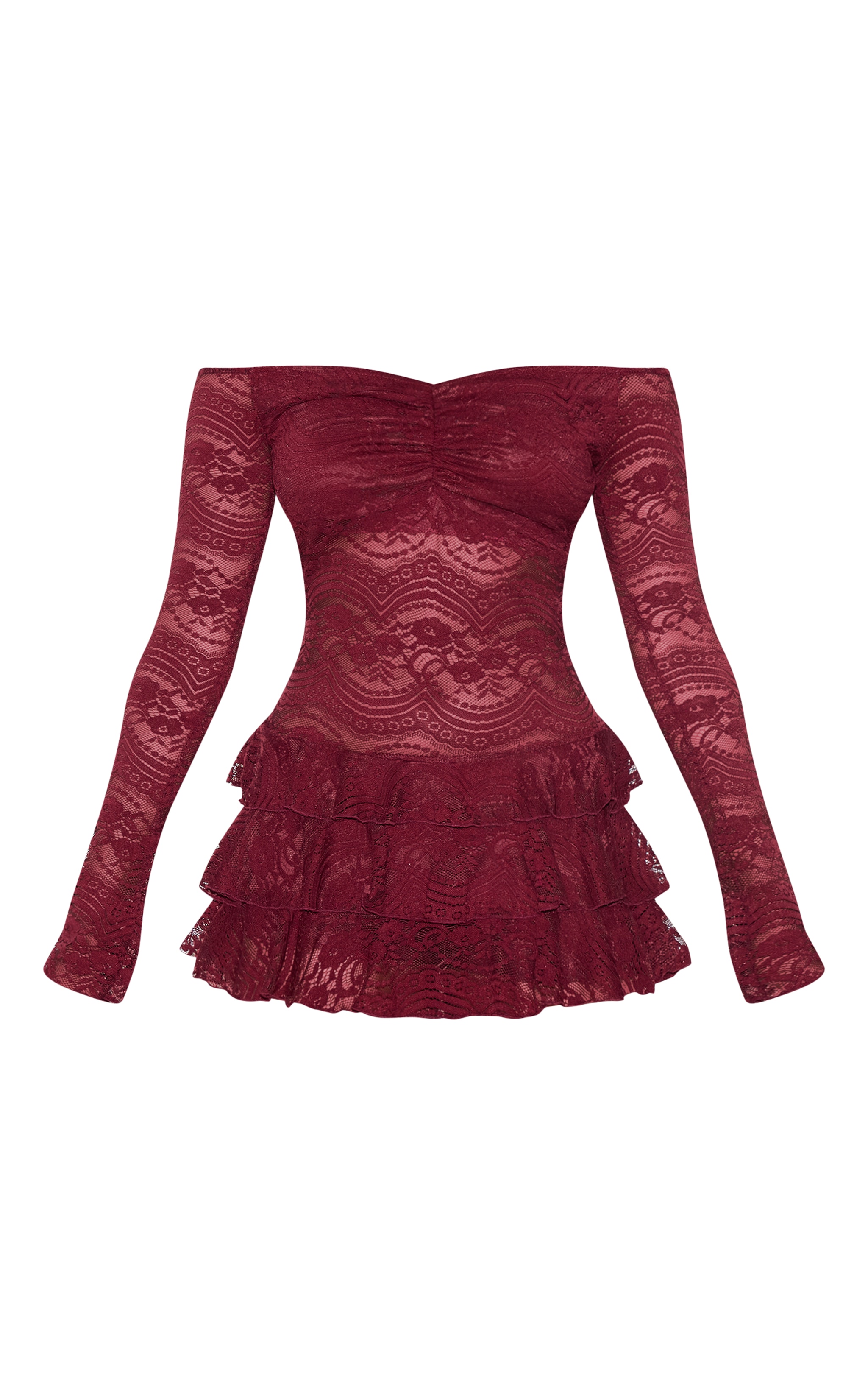 Burgundy Lace Bardot Rara Skort Romper image 5