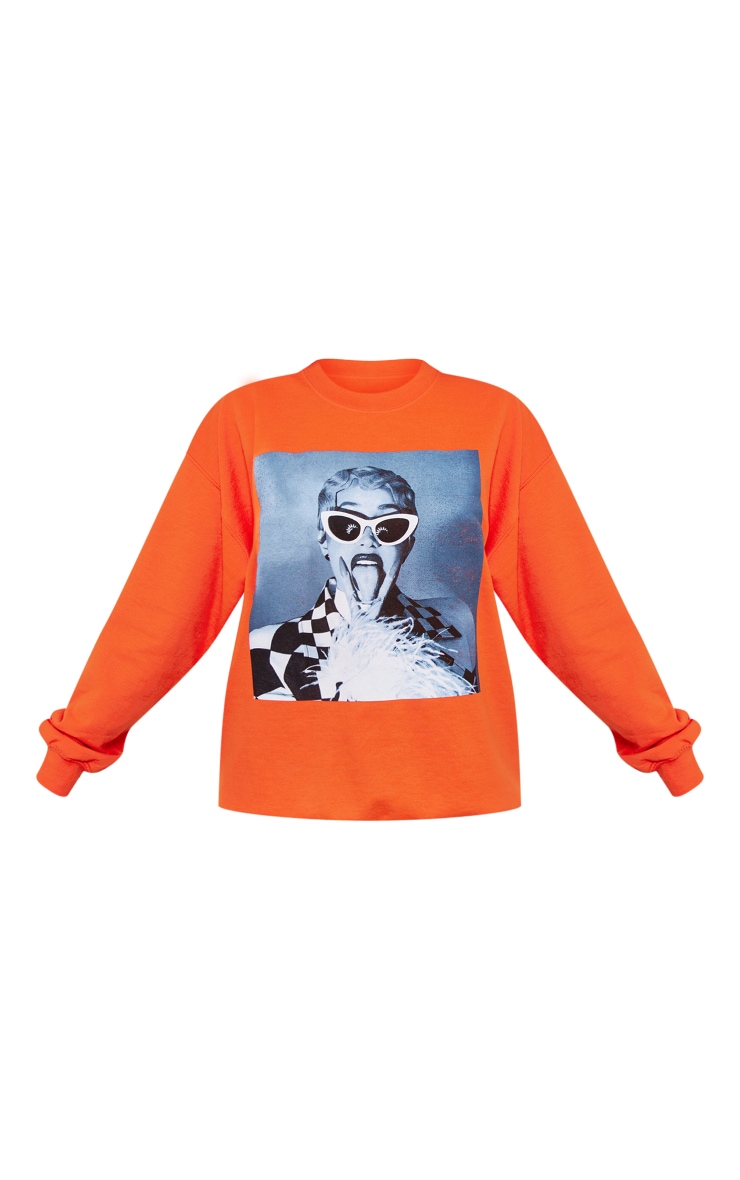 Bright Orange Cardi B Photographic Sweatshirt image 5