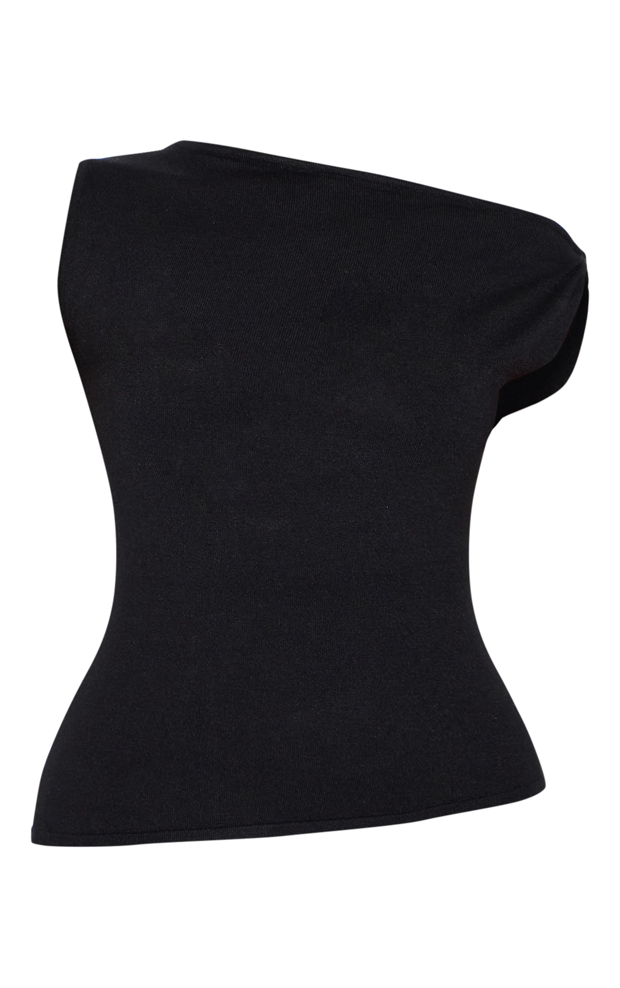 Black Basic Knit Asymmetric Hem Twist Sleeve Vest Top image 5