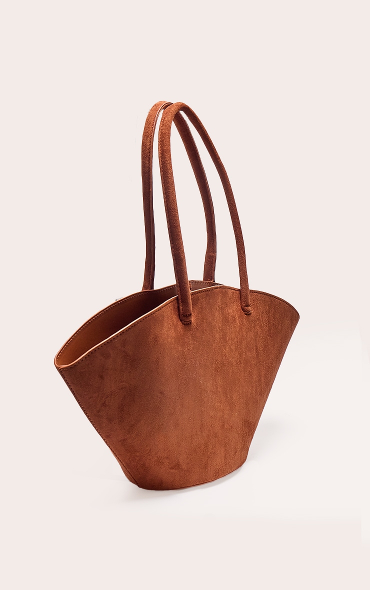 Tan Faux Suede Bucket Tote Bag image 2