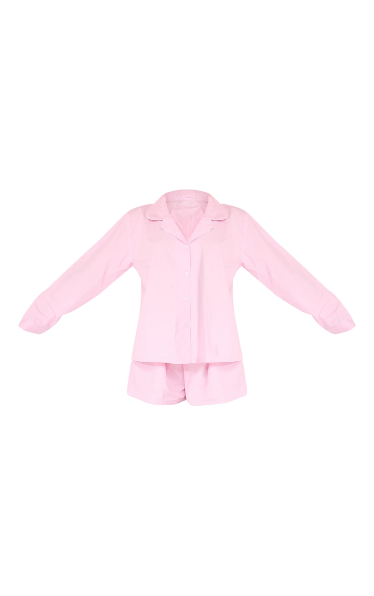 Baby Pink Cotton Poplin Piping Long Sleeve Shirt And Short PJ Set image 5