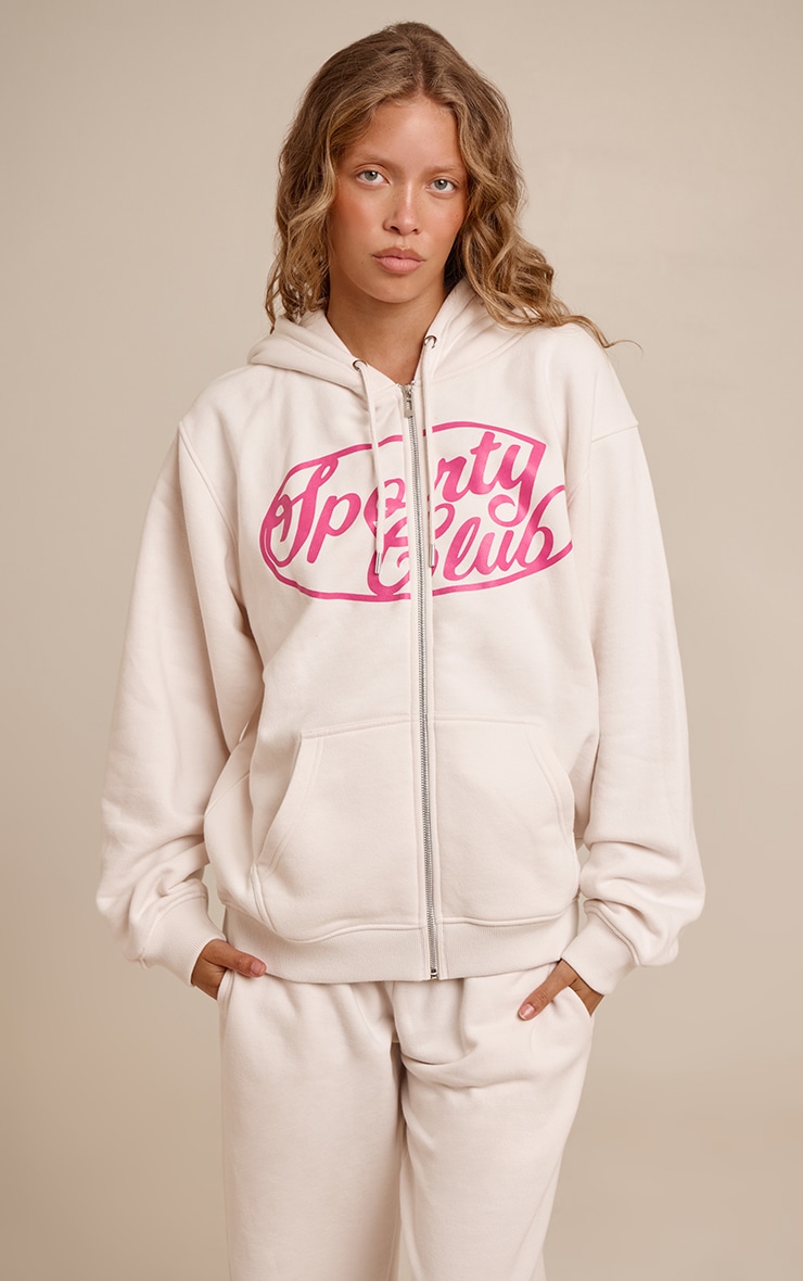 Cream Sports Club Cotton Fleece Full Zip Hoodie image 1