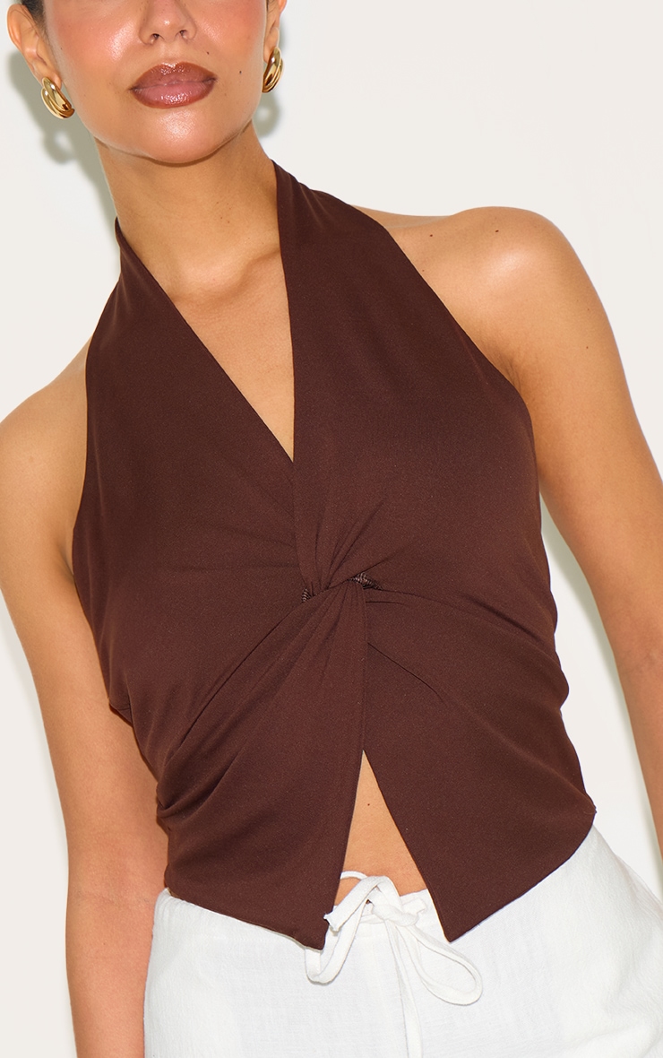 Petite Chocolate Halterneck Twist Detail Top image 4