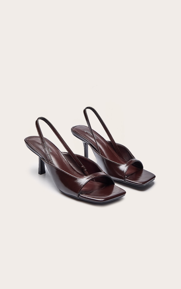 Plum Pu Square Toe Sling Back Mid Heeled Sandals image 3