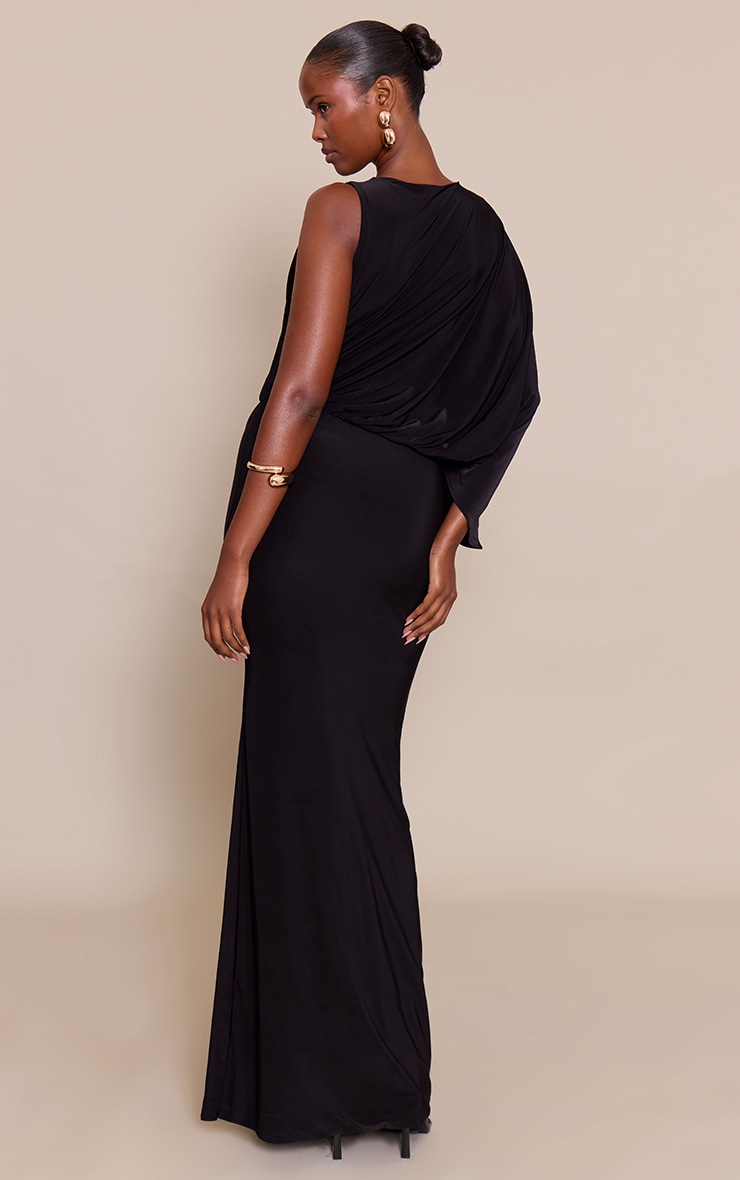 Black Slinky Asymmetric Slouchy Maxi Dress image 2