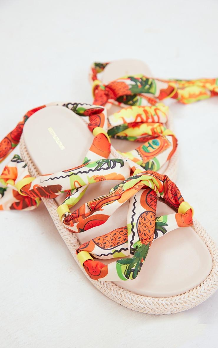 Green Multi Satin Lace Up Espadrille Footbed Sandals image 4