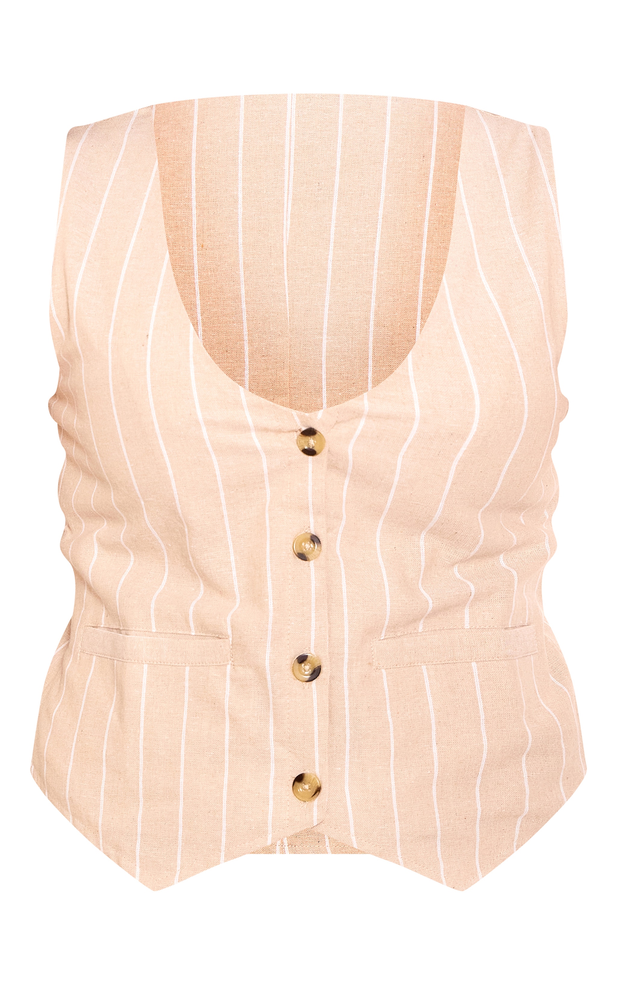 Beige Linen Look Striped Tailored Floaty Shorts image 6