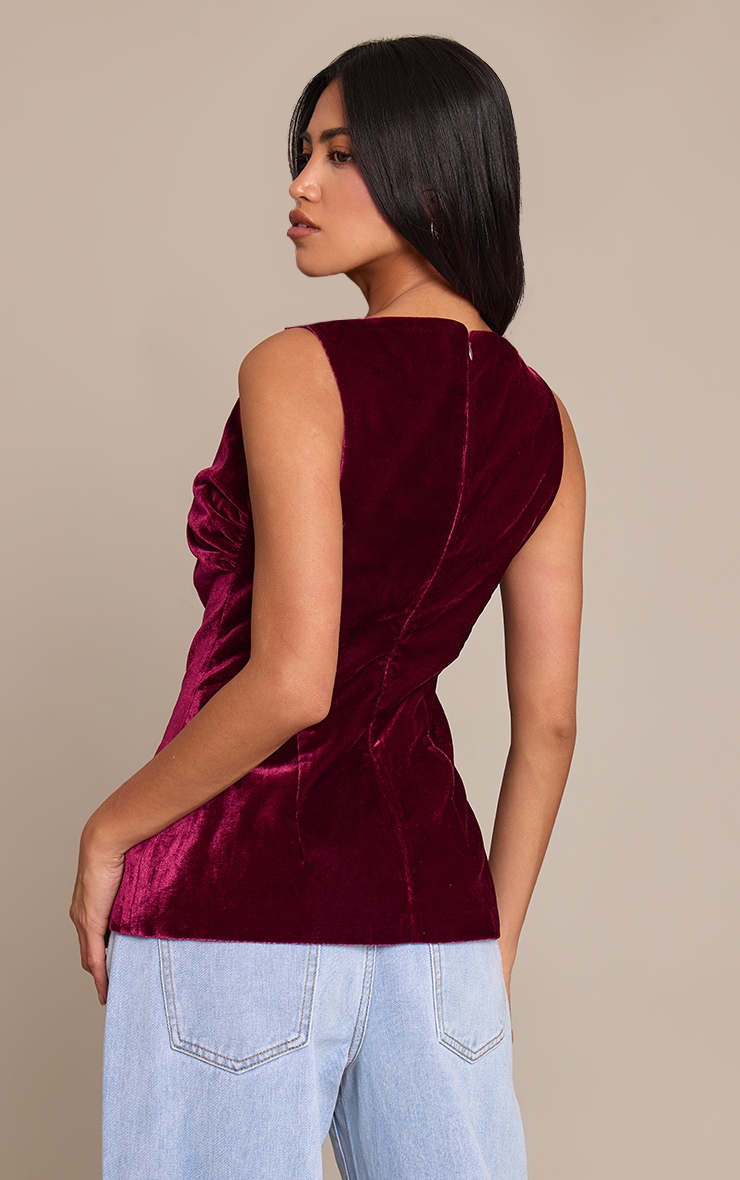 Deep Wine Velvet Boatneck Fitted Top image 2