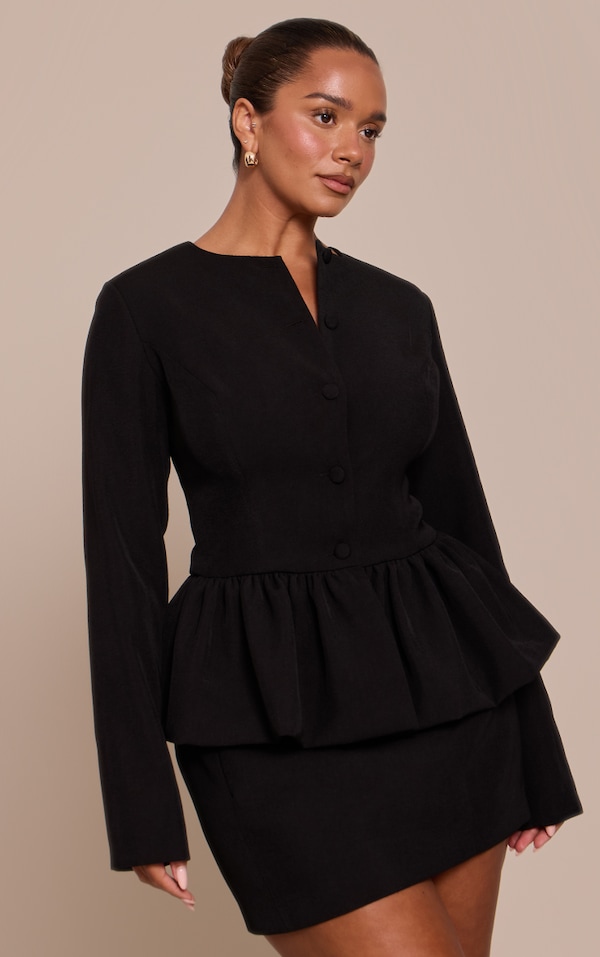 Shape Black Woven  Frill Detail Jacket