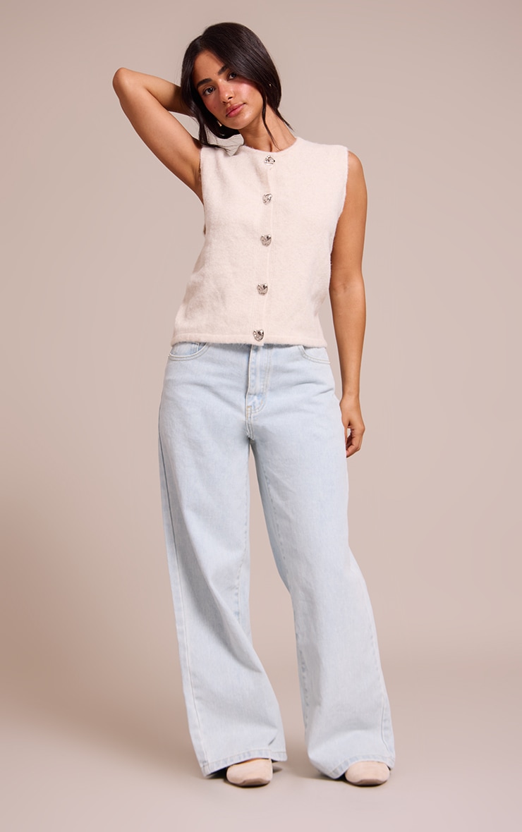 Petite Cream Button Up Knitted Vest image 3