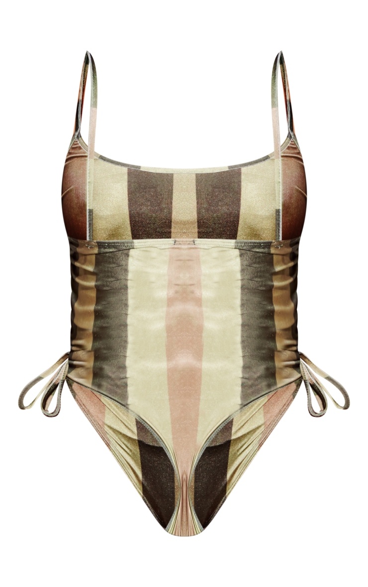 Shape Multi Stripe Printed Ruched Side High Rise Swimsuit image 6