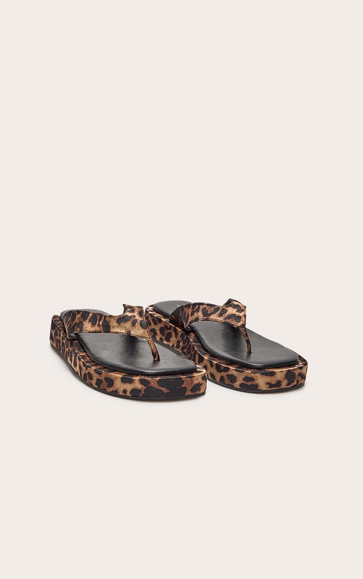Leopard Satin Round Toe Thong Flatform Sandals image 2